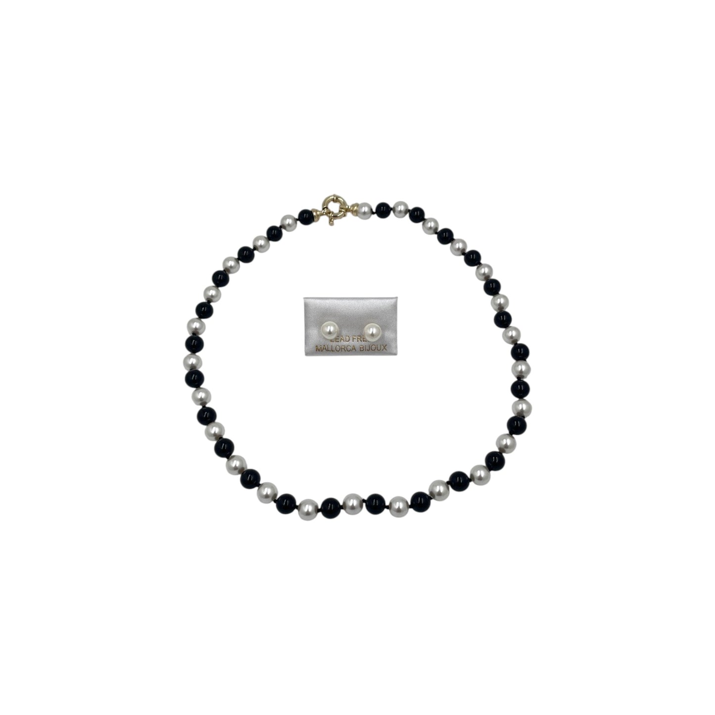 Set Collar y Aretes | Perlas Mallorca Bijoux | Bicolor Negro e Ivory 8MM