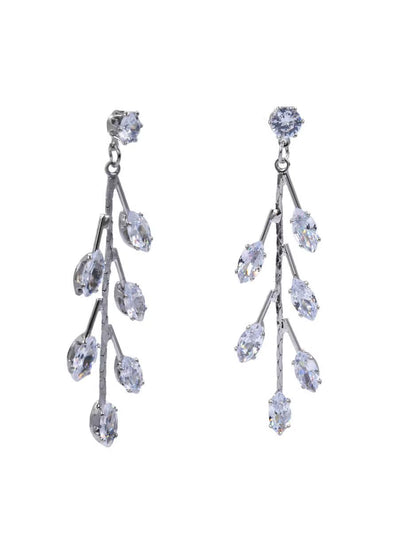 Arettes Zirconia | Largos Plateados | en Forma de Hoja