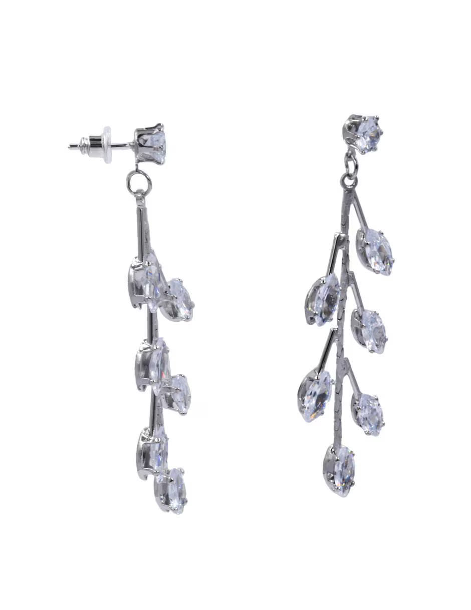 Arettes Zirconia | Largos Plateados | en Forma de Hoja