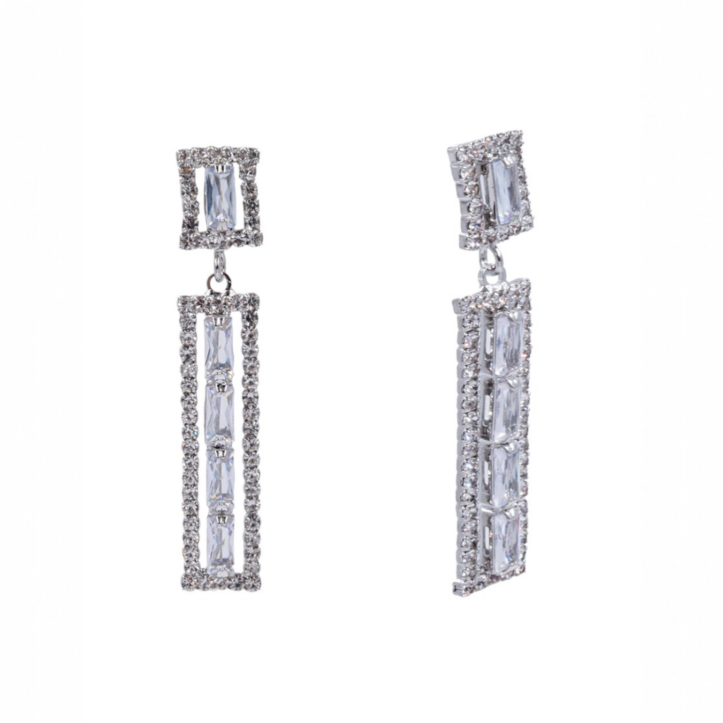 Aretes Largos Rectangulares con Zirconias | Diseño Elegante Brillante