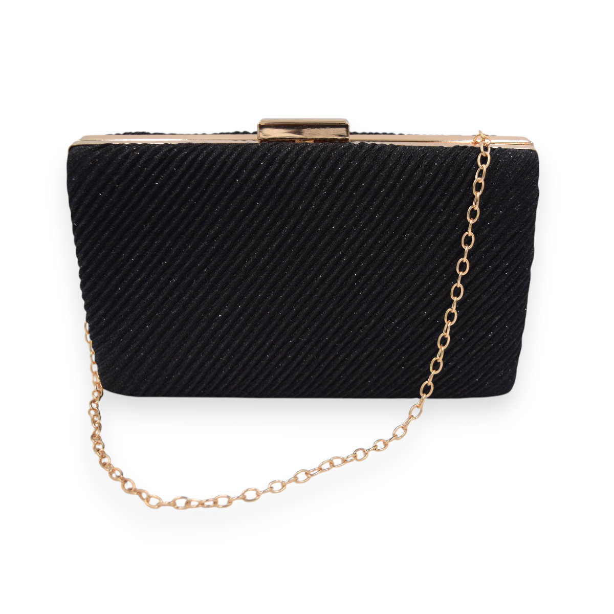 Bolso de Fiesta Arette | Clutch Elegante Negro | Cadena Dorada