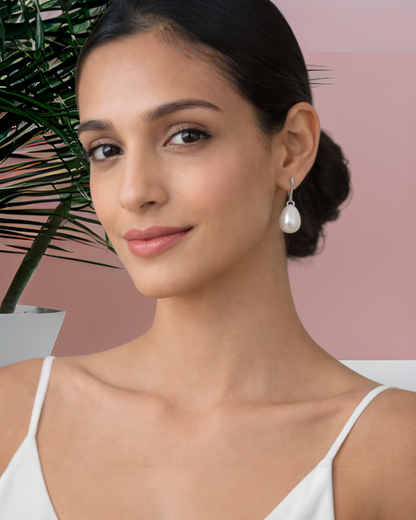 Aretes Perla Mallorca | Arette Rodio Tipo Gota | Ivory 15 mm