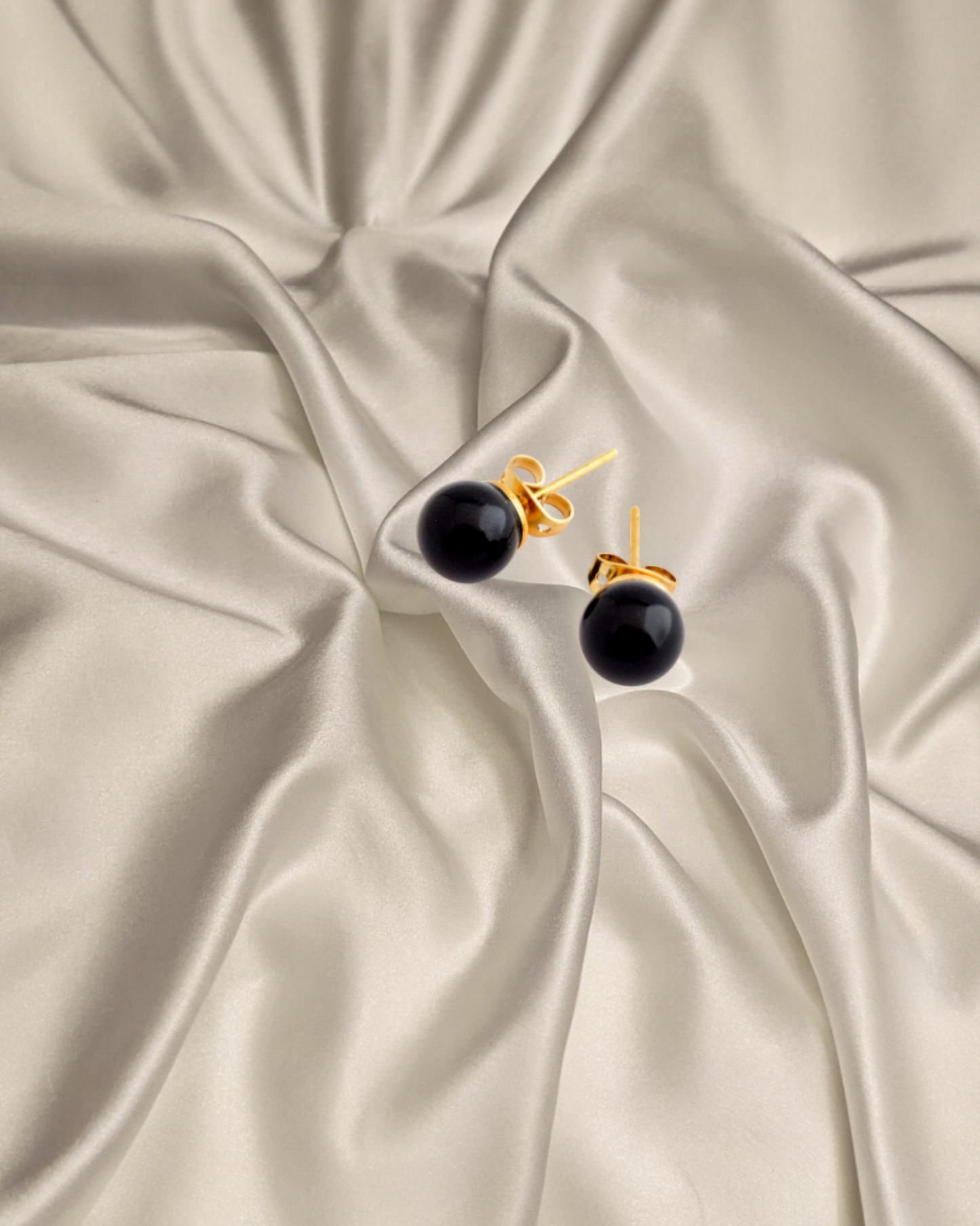 Aretes de Perla Mallorca | Tipo Broquel Negro 8mm