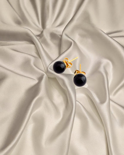 Aretes de Perla Mallorca | Tipo Broquel Negro 8mm