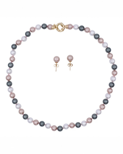 Juego Collar y Aretes | De Perlas Mallorca | Salmón Bicolor 8MM