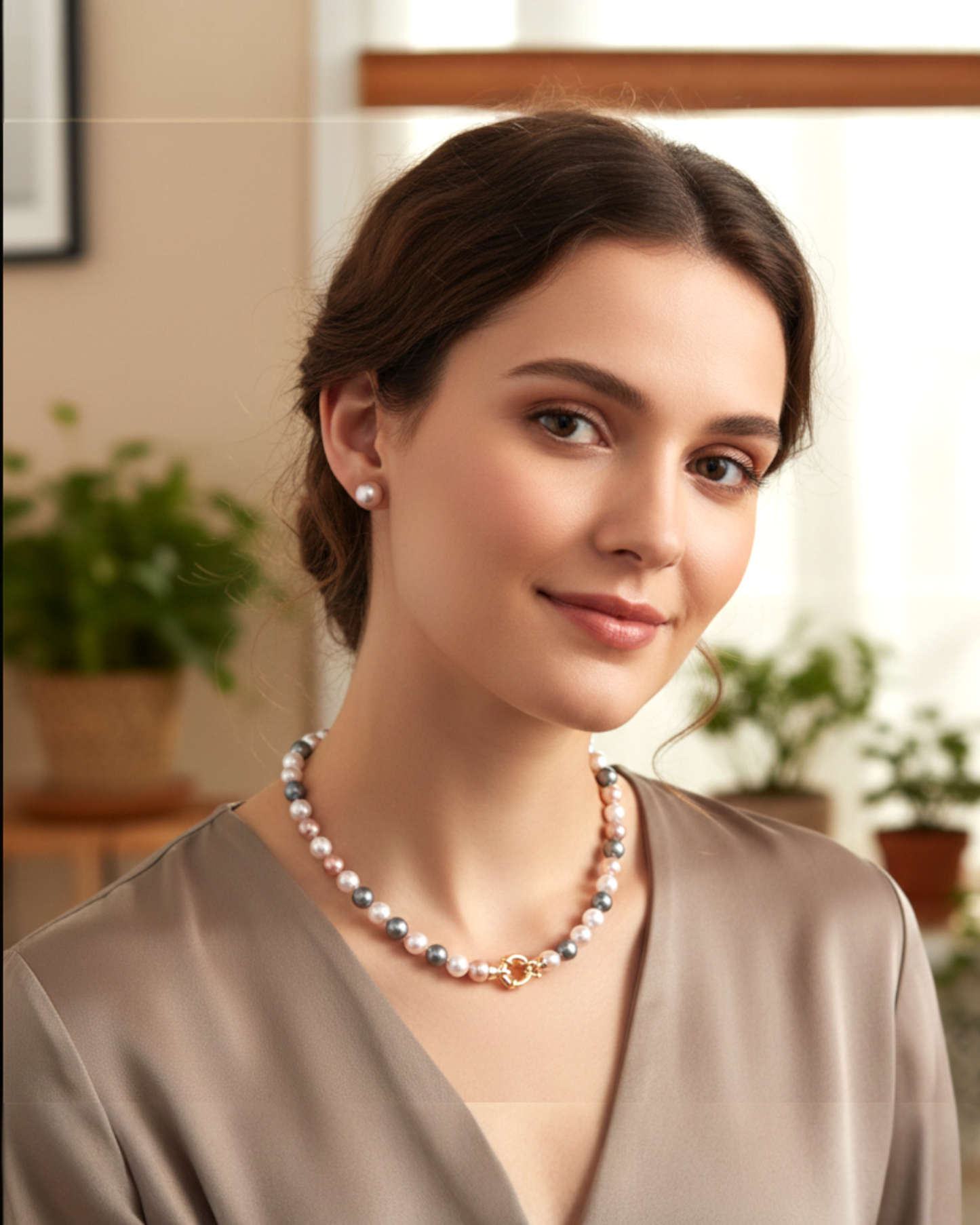 Juego Collar y Aretes | De Perlas Mallorca | Salmón Bicolor 8MM