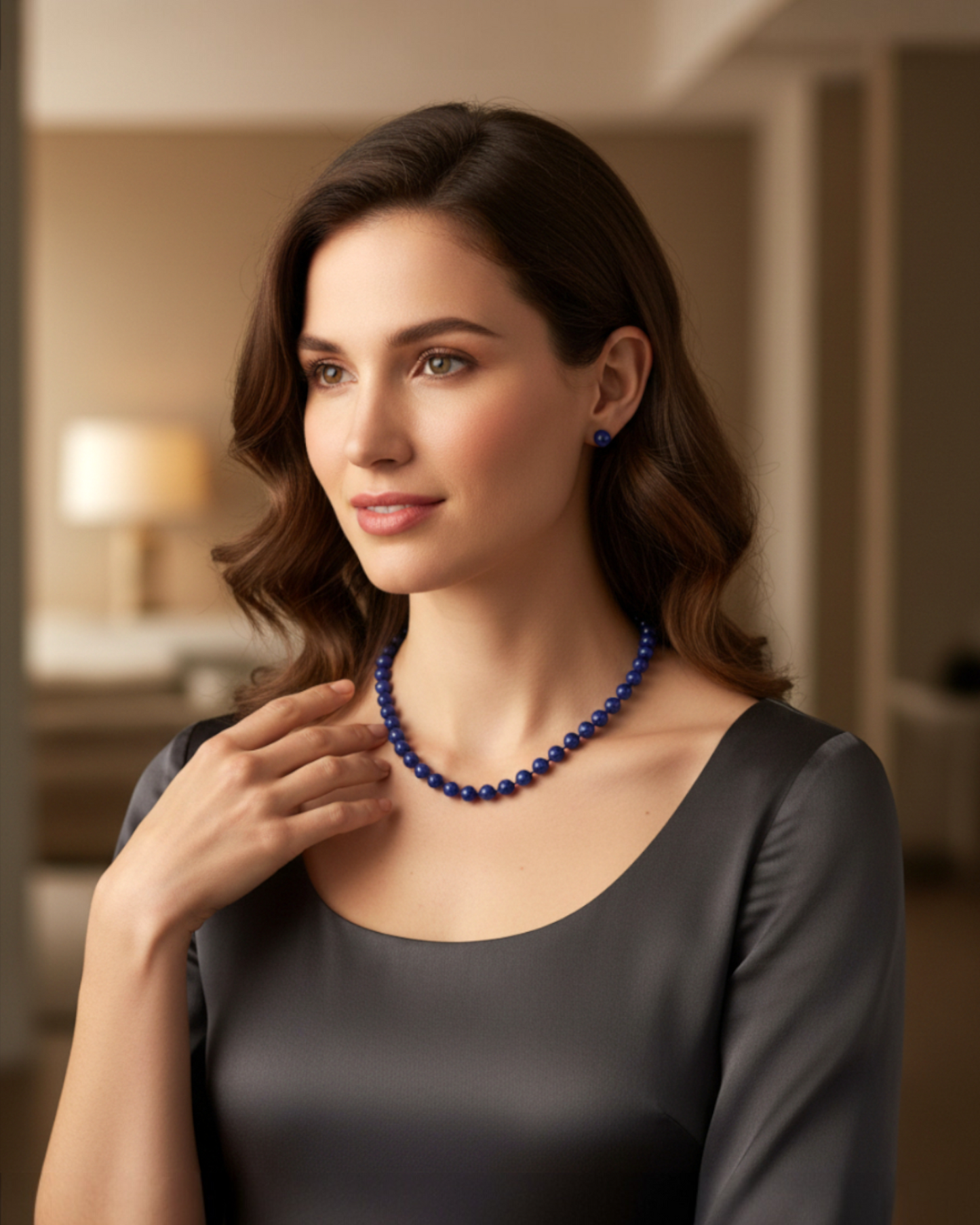 Juego Collar y Aretes | De Perlas Mallorca | Azul Rey 8MM