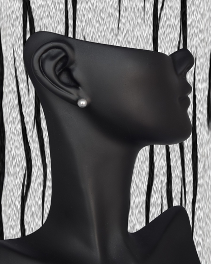 Aretes de Perla Mallorca | Clásicos Tipo Broquel | Gris con Chapa 8mm