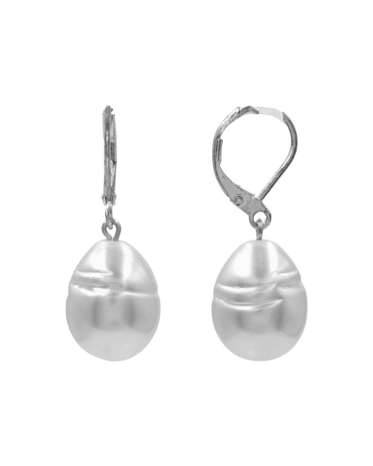 Aretes Perla Mallorca | Arette Rodio Tipo Gota | Ivory 15 mm