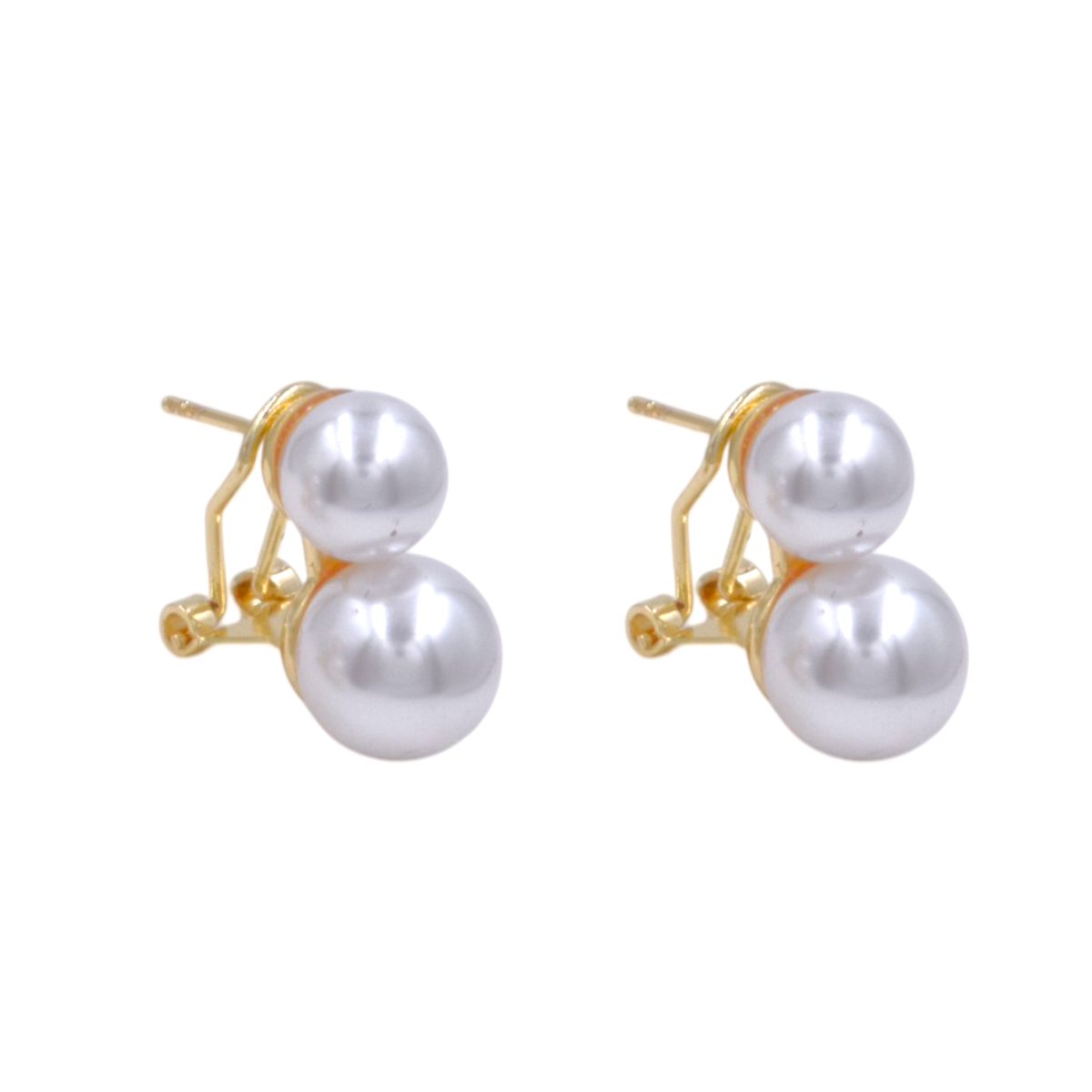 Aretes Duo De Perla Mallorca | Baño De Chapa De Oro | Ivory Estilo Boquel