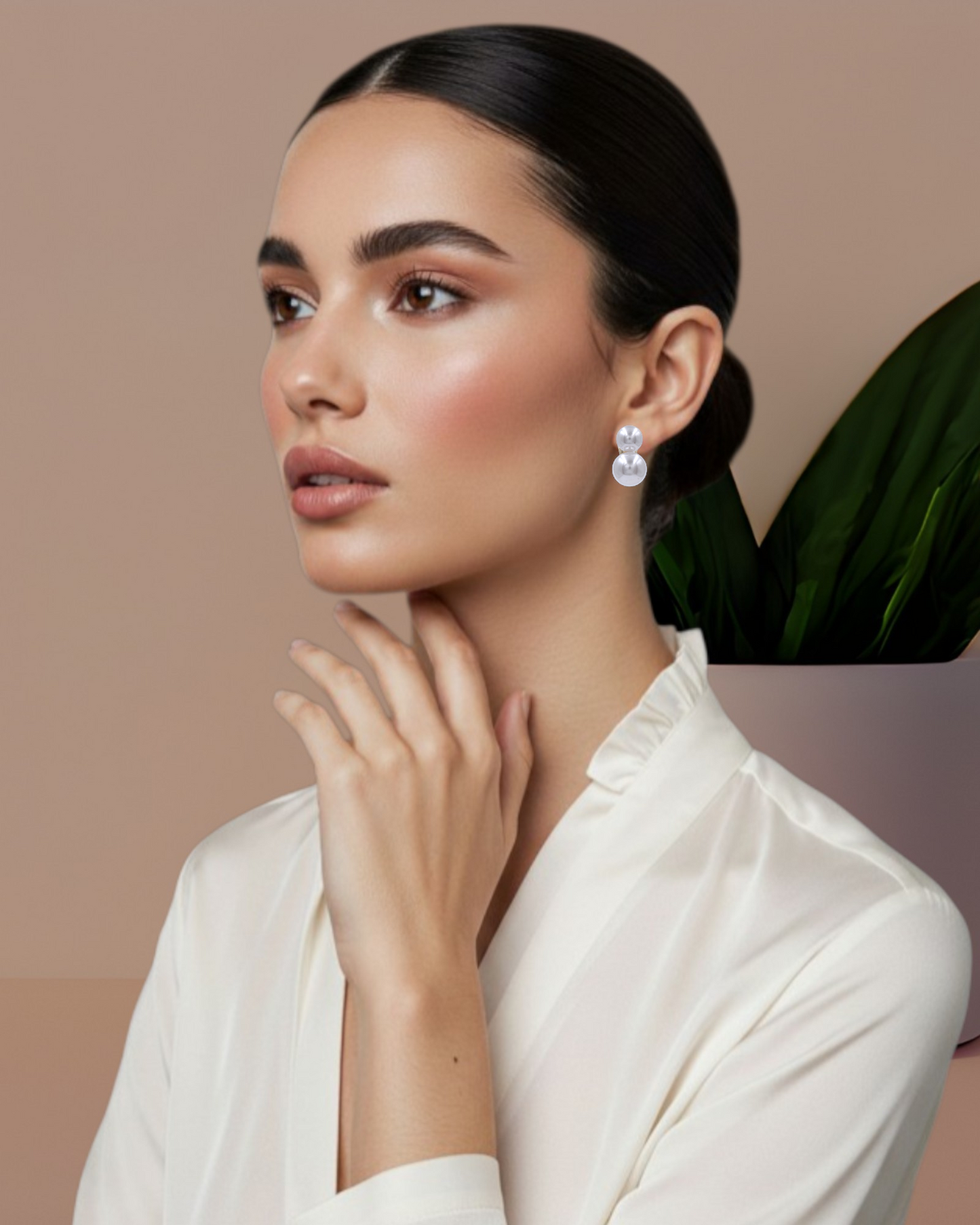 Aretes Duo De Perla Mallorca | Baño De Chapa De Oro | Ivory Estilo Boquel