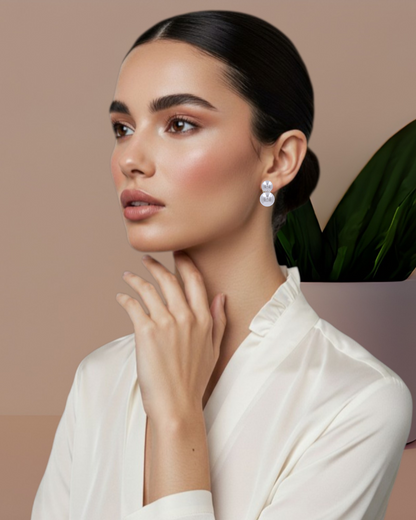 Aretes Duo De Perla Mallorca | Baño De Chapa De Oro | Ivory Estilo Boquel