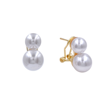 Aretes Duo De Perla Mallorca | Baño De Chapa De Oro | Ivory Estilo Boquel