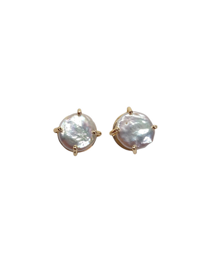 Aretes Perla Mallorca | En Chapa de Oro | Barroca Tipo Boton 12mm