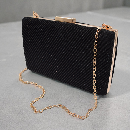 Bolso de Fiesta Arette | Clutch Elegante Negro | Cadena Dorada