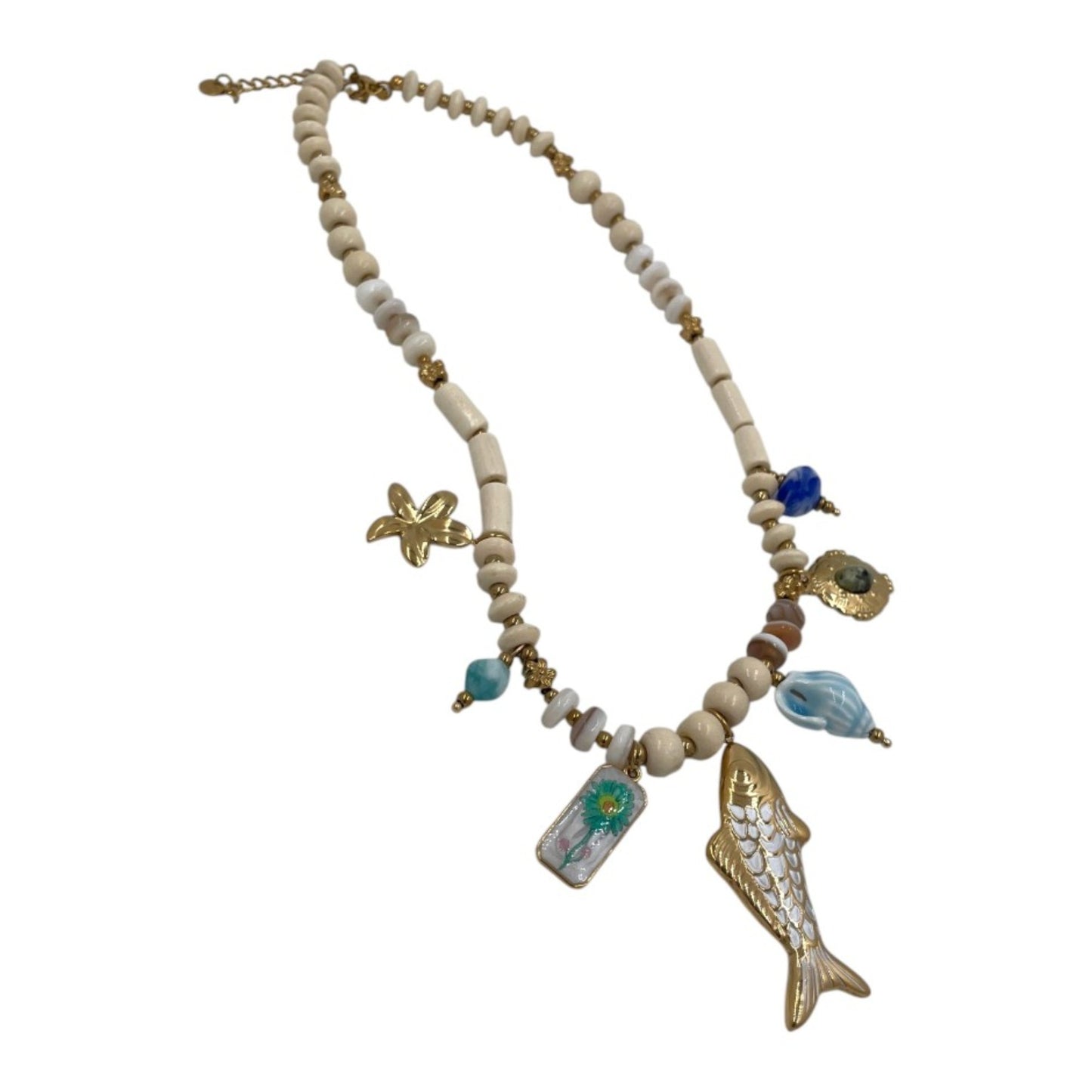 Collar Artesanal | Dijes Marinos | Piedras tipo Marmol 45 cm