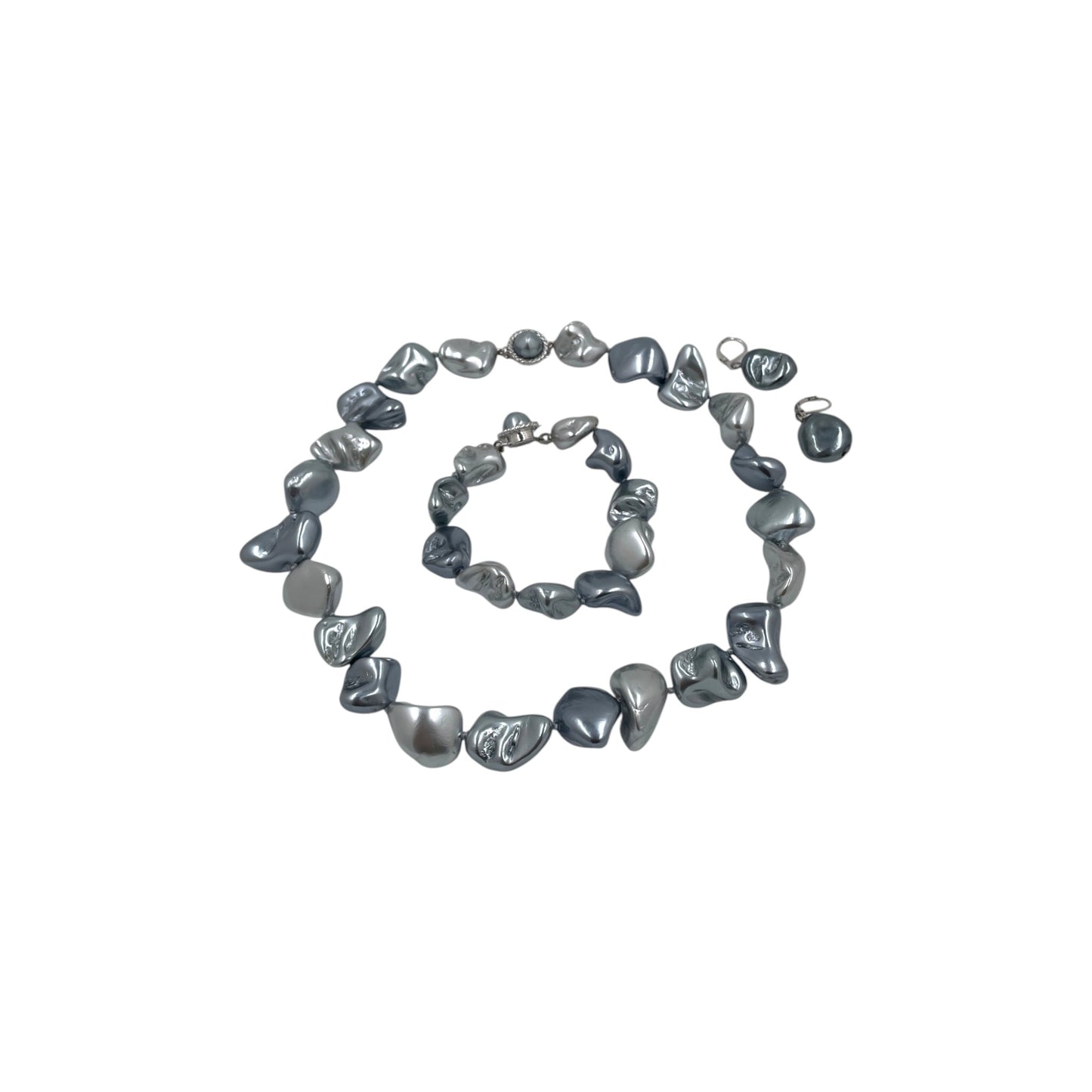 Juego de Collar Aretes y Pulsera | Perlas Barroco Mallorca Bijoux | Azul Petroleo 15MM