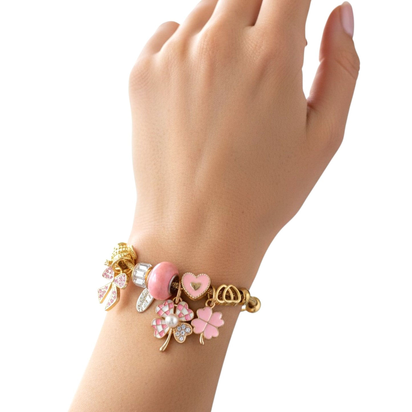 Pulsera Tipo Pandora dorada | Dijes con Zirconias | Ajustable Charm Varios