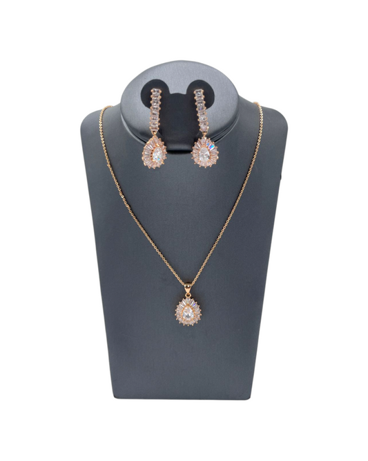 Set Elegante de Zirconia | Collar y Aretes Tipo Gota| Blanco con Brillo Premium