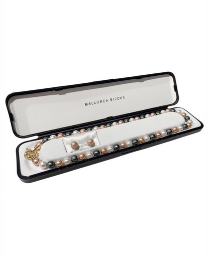 Juego Collar y Aretes | De Perlas Mallorca | Salmón Bicolor 8MM