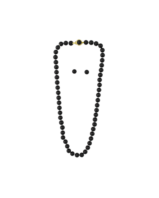 Set Collar y Aretes | Con Perla De Mallorca | Negro 46cm Perla 8MM